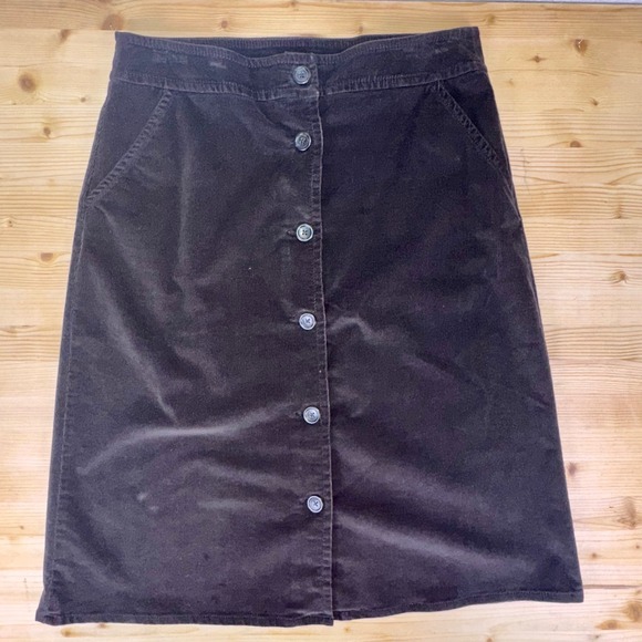 Lands' End Women's Corduroy Button Front Skirt Brown Size 8 Stretch - Picture 1 of 8